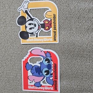 Disney Stitch And Mickey Mouse Annual Pass Magnets - Set Of 2